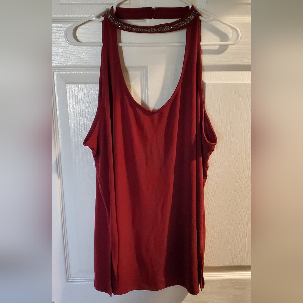 *NWOT* Bold Elements Burgundy Blouse w/ Attached Sexy Crystal Choker (XL)